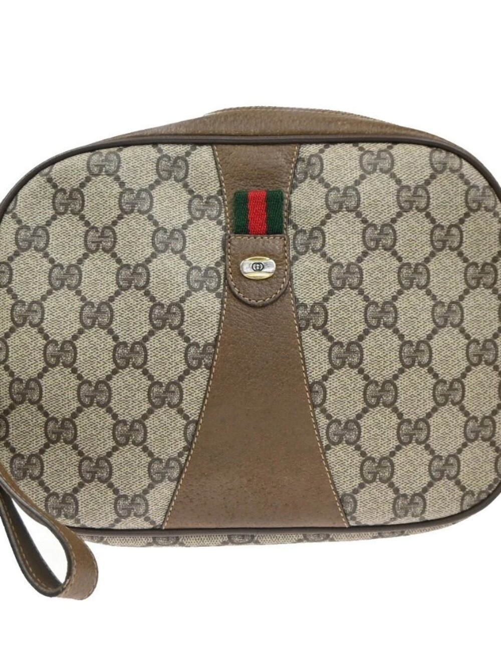 GUCCI GG Sherry Pattern Clutch Hand Bag PVC Leather Brown Italy 05TA585